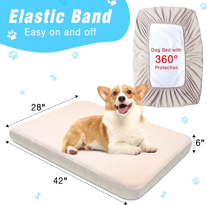 Dog Bed Covers Replacement Washable 100% Waterproof Dog Bed Sheets Soft & Noiseless 2 Pack, 42" x 28" Beige