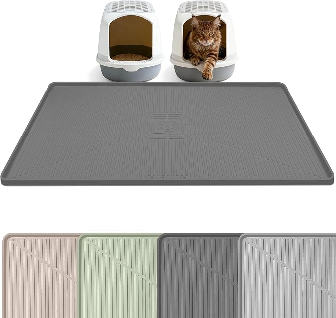 Silicone Cat Litter Mat 45" x 30" Cat Mat for Litter Box, Dark Grey | Extra Large Cat Litter Trapping Mat for Floor, Waterproof, Non-Slip Kitty Litter Box Mat with Raised Edge, Easy to Clean