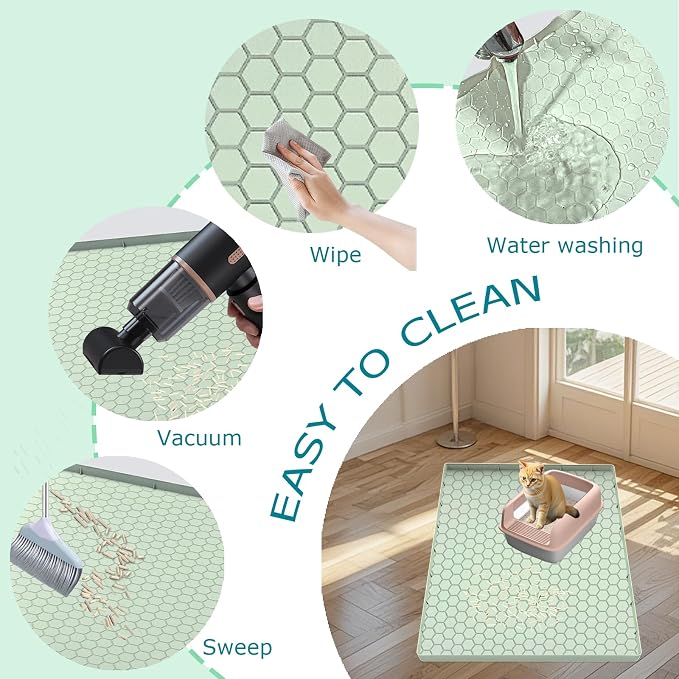 Cat Litter Mat, Silicone Large Cat Mat for Litter Box - 34x22 in, Waterproof & Non-Slip, Durable & Easy Clean, Green