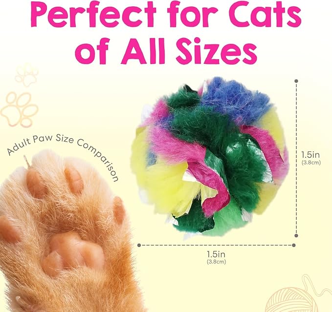 Crinkle Cat Toy Balls 50 Pack | Soft Cat Crinkle Toys for Indoor Cats & Kittens | Food-Grade Acetate Safer Than Mylar | Made in Canada