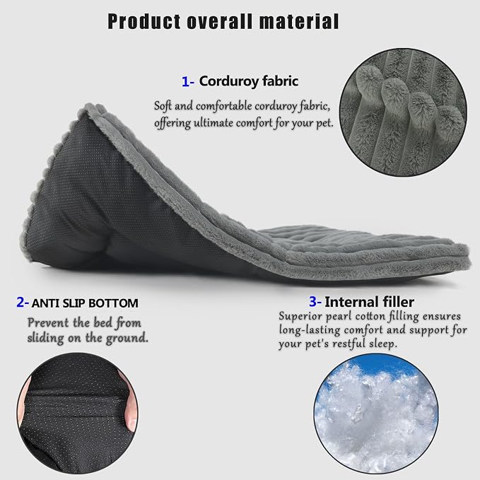 Dog Beds Crate Pad for Medium to Large Dogs Ultra Soft Dog Mat for Crate or Cage 36 Inch Washable and Anti-Slip Fluffy Flat Kennel Pad for Pets Cozy Sleeping Mattress Cushion,35" x 23",Grey