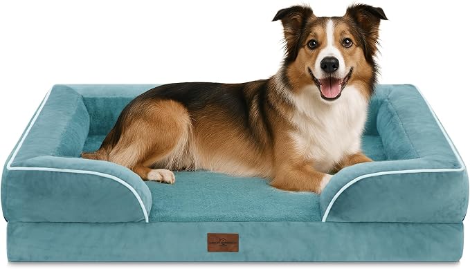 Comfort Expression Orthopedic Dog Beds for Large Sized Dog with Bolster | Waterproof Dog Couch Bed with Washable Cover & Non-Slip Bottom, Supportive Egg Crate Foam Large Pet Bed, 38x25 Inch