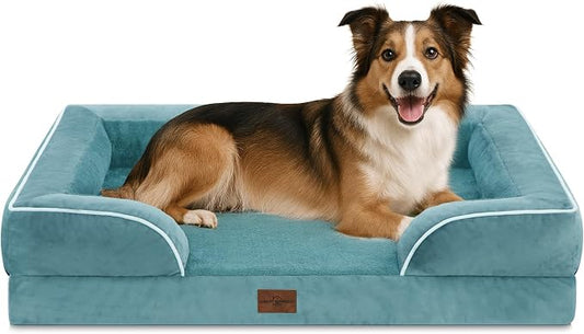 Comfort Expression Orthopedic Dog Beds for Large Sized Dog with Bolster | Waterproof Dog Couch Bed with Washable Cover & Non-Slip Bottom, Supportive Egg Crate Foam Large Pet Bed, 38x25 Inch