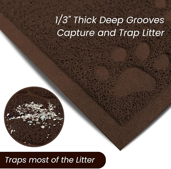 Andalus Small Cat Litter Mat, Pack of 2 - Waterproof, Non-Slip & Easy to Clean Cat Litter Box Mat for Extra Efficient Pet Litter-Trapping, Brown (15.75” X 11.75”)