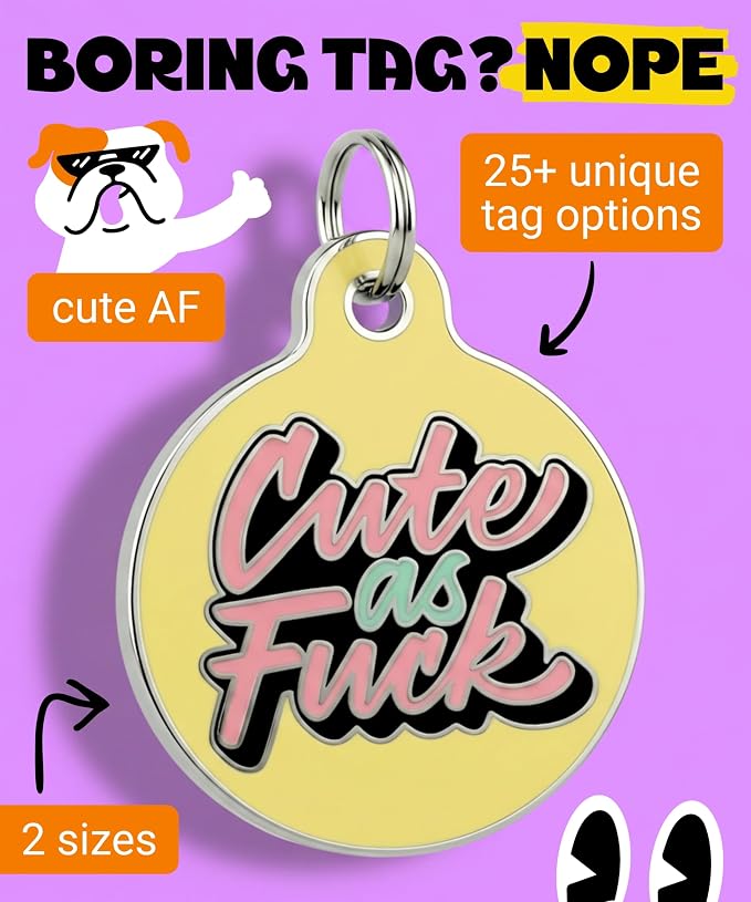 Bad Tags Personalized Dog and Cat ID Tags in 25+ Designs and 2 Sizes - 5 Lines of Custom Engraved Text - Funny Cute Personalized Pet Tags (Cute As F*ck, Large (1.25 inch))