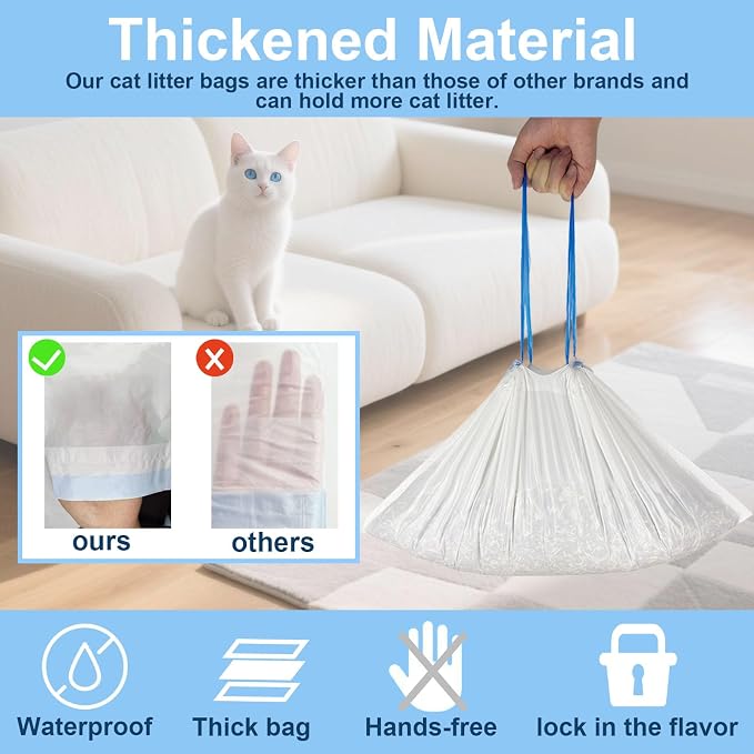 40 Count 21.6"Opening x 11.8"L Cat Litter Box Liners for Self-Cleaning Cat Litter Box, Replacement Automatic Litter Box Liners, 2 Rolls Drawstring Trash Bags for Robot, Extra Thick,（2 Packs/40 Counts）