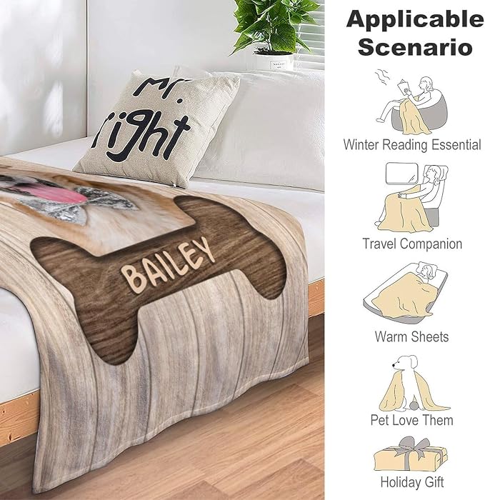 Artsadd Personalized Dog Memorial Blanket with Photos & Pet Name, Custom Dog Blanket, 50x60 inches, Fleece, Single Layered, Striped, Adult Size, Dog Mom Gifts