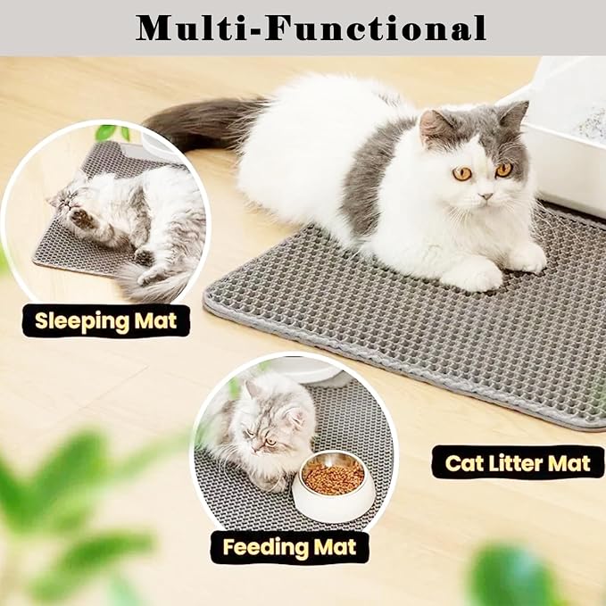 HCY&WLD Cat Litter Mat, Honeycomb Double Layer Litter Trapping Mat | Safe Materials, Soft on Paws, Waterproof Urine Proof Non-Slip, Protects Floors, Less Waste, Easy to Clean, Gray, 30" x 22"