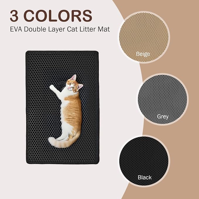 Cat Litter Mat, 29.9'' x 24''Inch, Double Layer Waterproof Proof Litter Box mat, Non-Slip Design, Reduces Litter Scatter, Easy to Clean, Black Cat Litter Trapping Mat