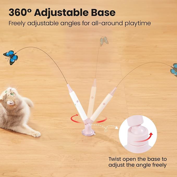 Potaroma Interactive Spinning Butterfly Cat Toy Wand – Rechargebale Electric Touch Activated Cat Teaser with Suction Cup Self-Play & Handheld Mode for Indoor Kittens, Durable Automatic Play Toy