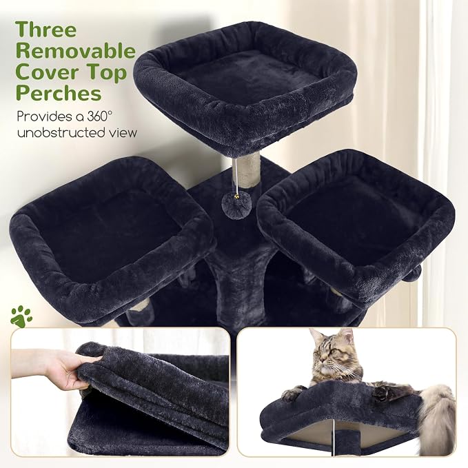 Globlazer Cat Tree Tower for Multiple Adult Cats, 82in, F82, Dark Grey | XXL Tall Cat Tree Tower for Indoor Cats with Scratching Post, 3 Perches, 2 Condos, 2 Hanging Baskets