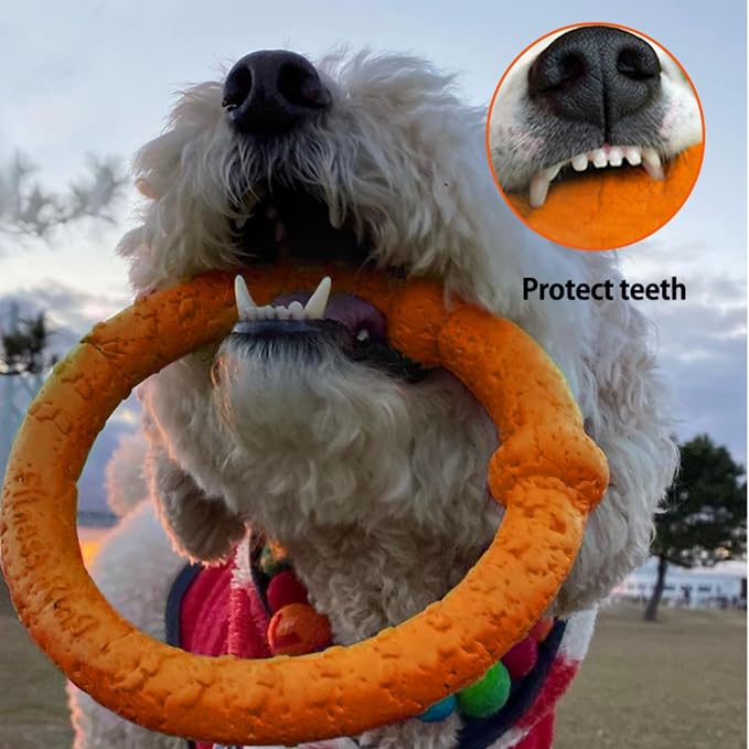 LaRoo Dog Ring Toy, Durable Soft Flying Disc, Thickened, Floatable Dog Chew Ring for Medium Large Dogs, Interactive Tug of War & Fetch Toy for Outdoor Training, Teeth Cleaning & Exercise (Orange)