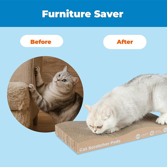 Best Pet Supplies Catify Cat Scratcher, Fun Interactive Scratchers, Posts, Poles, Claw Safe, Furniture Saver Indoor Play Support Natural Cat Behaviors Heavy Duty - Wave (2 Pack)