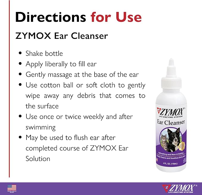 Zymox Ear Cleanser Solution for Dogs and Cats, 4oz (Pack of 2)