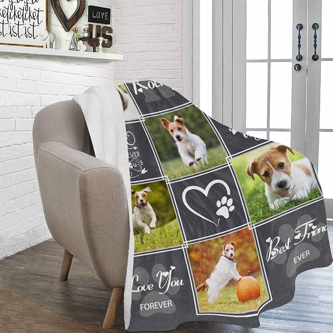 Artsadd Custom Memorial Blanket with Photos and Name-in Loving Memory Gifts Personalized for Loved Ones Lost-Remembrance Blankets for Dogs Cats Pets Lover-Gray