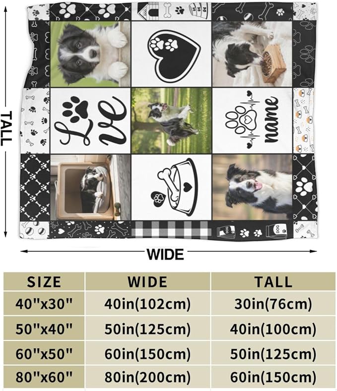 Nxwdwqa Personalized Dog Blanket Throws with Photos, Custom Pet Name Blanket, Dog Gifts for Pet Lovers, Customized Puppy Blanket for Adult Kid Birthday Christmas Fathers Mothers Valentines Gift