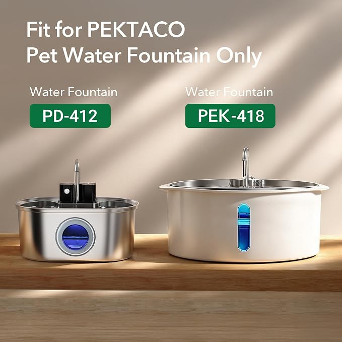 PEKTACO Replacement Water Fountain Filters, Fits 412/418, 3.2L & 7L, 6 Pack | Includes pre-filter sponges, helps trap hair and debris, supports cleaner water flow and routine fountain maintenance