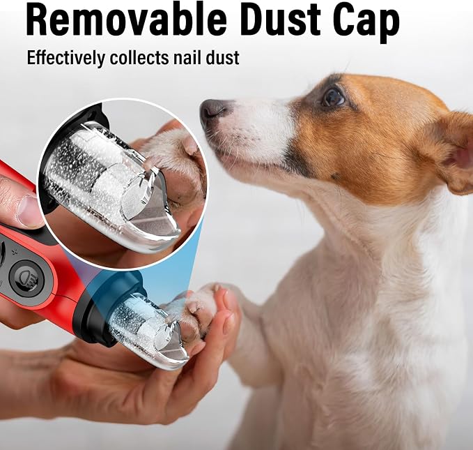Casfuy Smart 6-Speed Dog Nail Grinder - 50% More Power Pet Nail Grinder with 2 LED Lights Quiet Rechargeable Electric Dog Nail Trimmers File Toenail Grinder for Large Medium Small Dogs & Cats (Red)