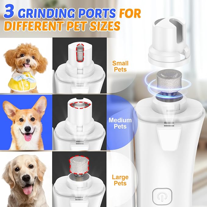 2-in-1 Dog Cat Nail Clippers and Grinder with Light: Electric LED Silent Quiet Pet Nail Claw Trimmers USB Rechargeable Safety Lock Small Large Dog