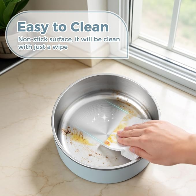 WENBOKMIN Dog Bowl, Stainless Steel Dog Food and Water Bowl with Non Slip Quiet Bottom, Easy to Clean, Dishwasher Safe, 64oz, Light Grey