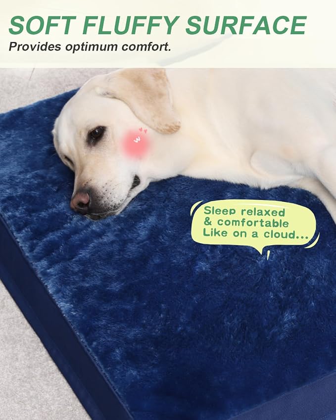 KSIIA Orthopedic Dog Bed for Extra Large Dogs with Waterproof, Blue, 47x29 | Deluxe Soft Plush Dog Crate Bed, Washable Pet Mat with Removable Cover & Egg Crate Foam for Extra Large Dogs Sleeping