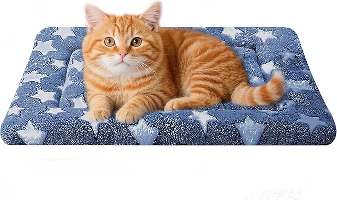 Dog Bed Mat - Comfortable Dog Kennel Pad, Multi-Purpose Crate Bed Mats for Dogs & Cats (NavyBlue&Stars, 18" L x 14" W x 1.5" Th)