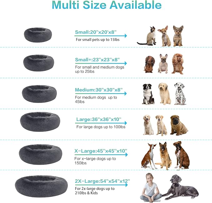 SAVFOX 30 inches Calming Donut Dog Bed - 3X Durable Plush Faux Fur, Machine Washable & Non-Slip, Fits up to 45 lbs, Dark Grey