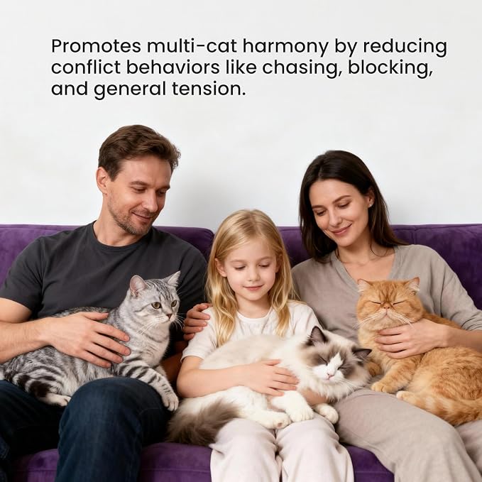 Calming Diffuser for Multi-Cat, 60-Day Supply | 1 diffuser + 2 refills, 30-day per refill, odorless, reduces fighting, spraying & scratching, leak-free