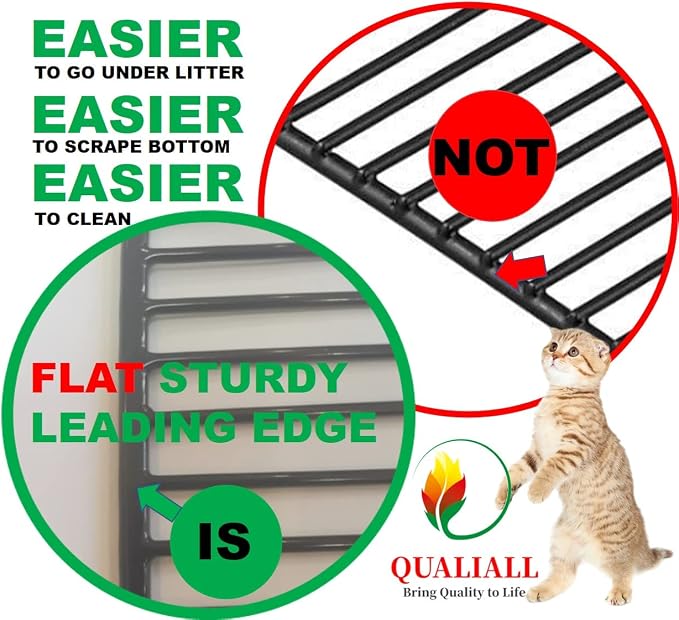 QUALIALL Metal Cat Litter Scoop, Fast Kitty Box Pooper Scooper with Holder, Deep Large Shovel, Upgraded with Flat Head and a Comfy Thumb Hole in Long Handle