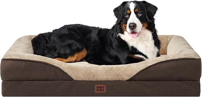 EHEYCIGA Orthopedic XXL Dog Bed for Large Sized Dog, 52x41 Inch Extra Large Memory Foam Dog Couch Bed with Sides, Waterproof Liner & Washable Removable Cover, Bolster Pet Sofa, Brown