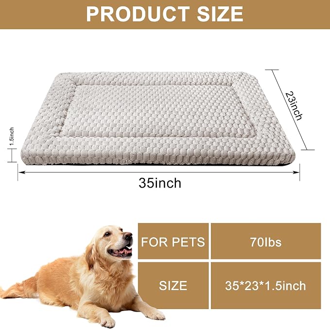 Dog Bed Mat,Reversible & Ultra Soft Kennel Pad-Machine Washable Pet Bed for Dogs & Cats-All-Weather Crate Liner for Crates,Carriers & Travel (Light Gray, 35" L x 23" W x 1.5" Th)