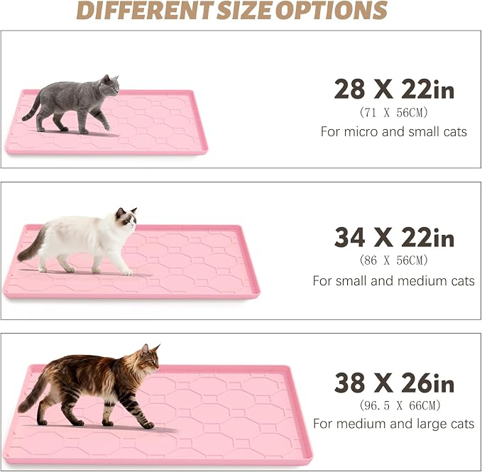 Silicone Cat Litter Mat, 34“ x 22” Waterproof Cat Litter Mats for Floors, Raised Edges Prevent Leaks and Make Cleaning Easy (Pink)