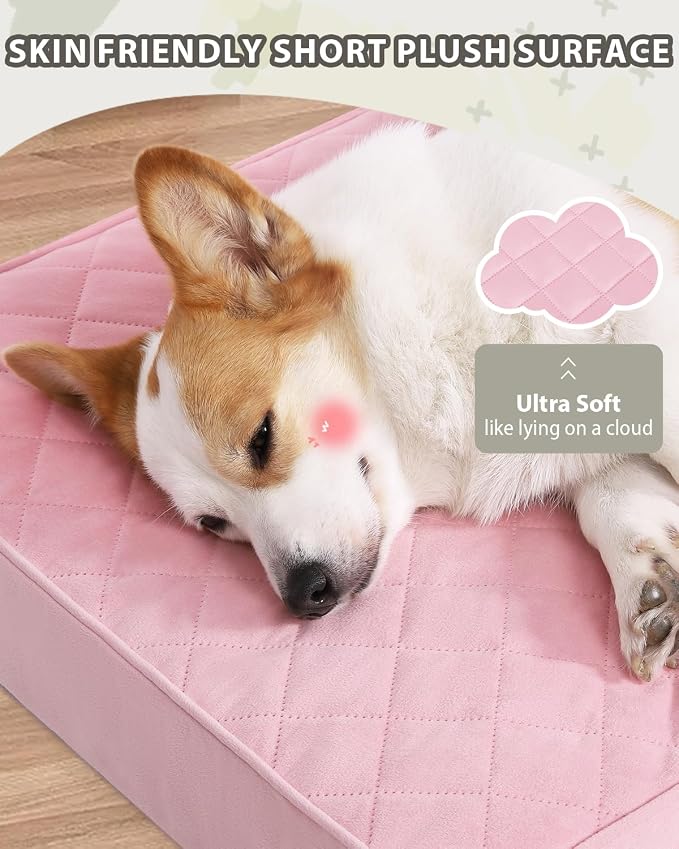 NUPIDA Orthopedic Dog Beds Large Sized Dog Waterproof Pet Kennel Pad with Removable Washable Cover and Non-Slip Bottom, 35x23 Inch, Pink