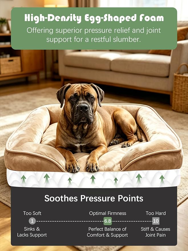 Spotted Play Orthopedic Dog Bed with Sides - Sofa Beds for Extra Large Dogs, Supportive Foam Pet Couch Bed with Washable Removable Cover, Waterproof Lining and Non-Slip Bottom, Brown - XXL
