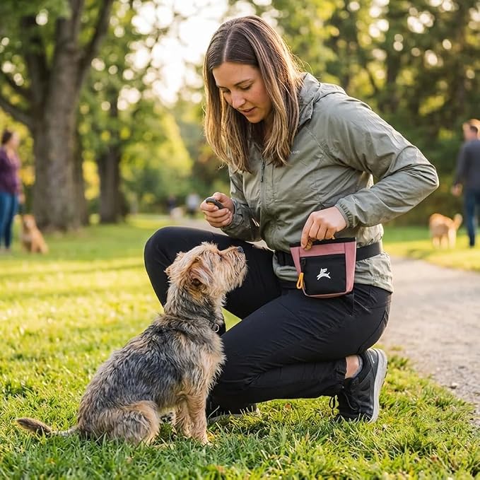 Goodie Treat Bag, Dog Treat Training Pouch | Magnetic Closure | 3 Ways to Wear | Hands-Free Waist Belt | Water-Resistant Recycled Vegan Fabric (Desert)
