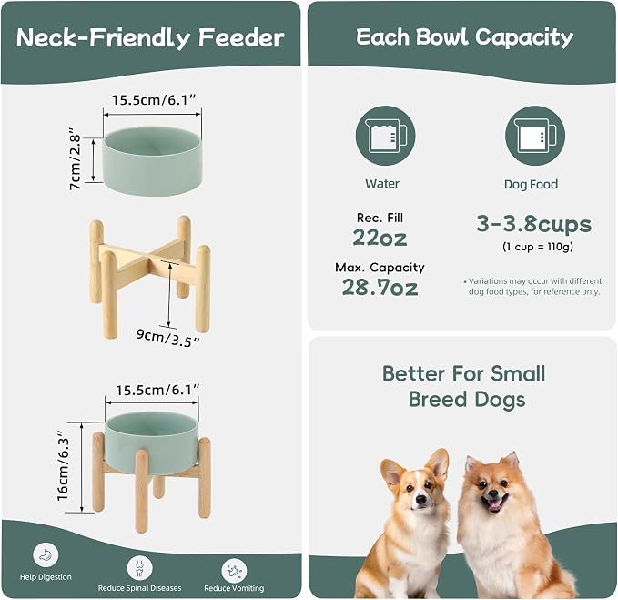 Havniva 6.1inch Ceramic Raised Dog Bowl with Stand, Elevated Dog Bowls for Small and Medium Breed Dog Food and Water Bowl Non-Slip Dog Dish Large Capacity Feeding Pet Water Bowl