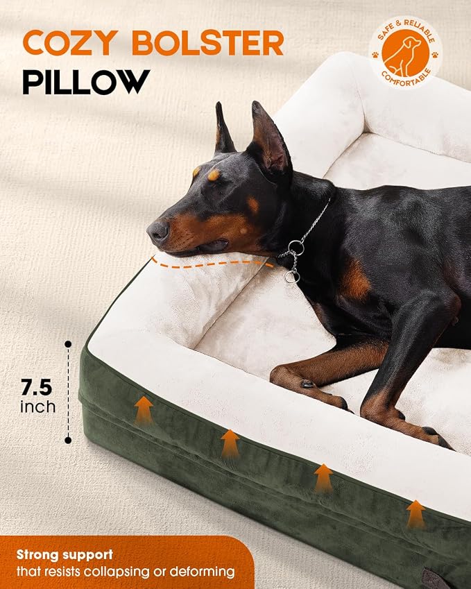 Upvilla XXL Orthopedic Dog Bed, Four-Sided Cushioned Egg-Shaped Foam Dog Sofa, Waterproof Removable Cover, Pet Sofa Bed with Non-Slip Base, Giant Dog Bed,Green