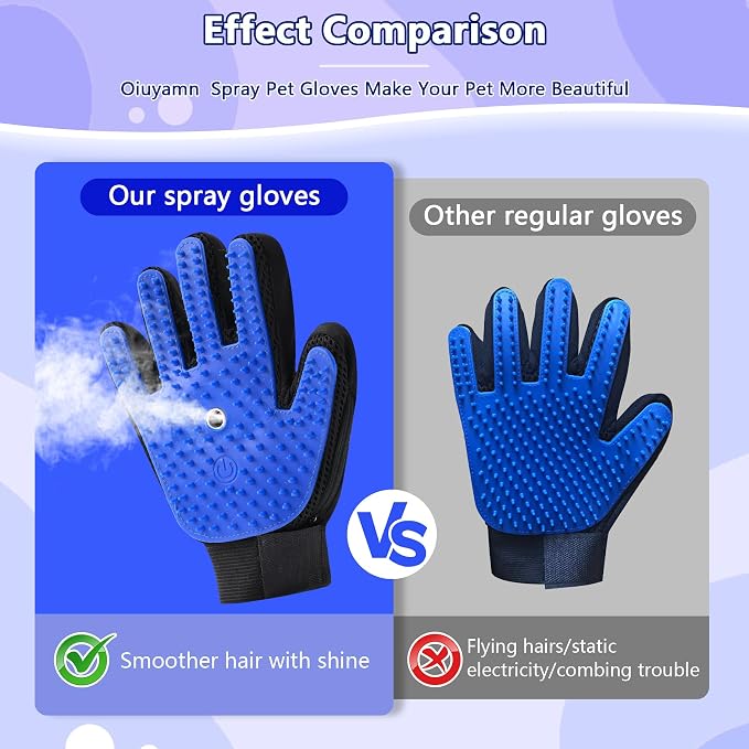 Pet Steam Grooming Gloves, Cat Grooming Steam Gloves, Dog Washing Gloves, Pet Grooming Gloves for Dogs & Cats, Deshedding Steam Brush, Dog Hair Remover Massage Glove
