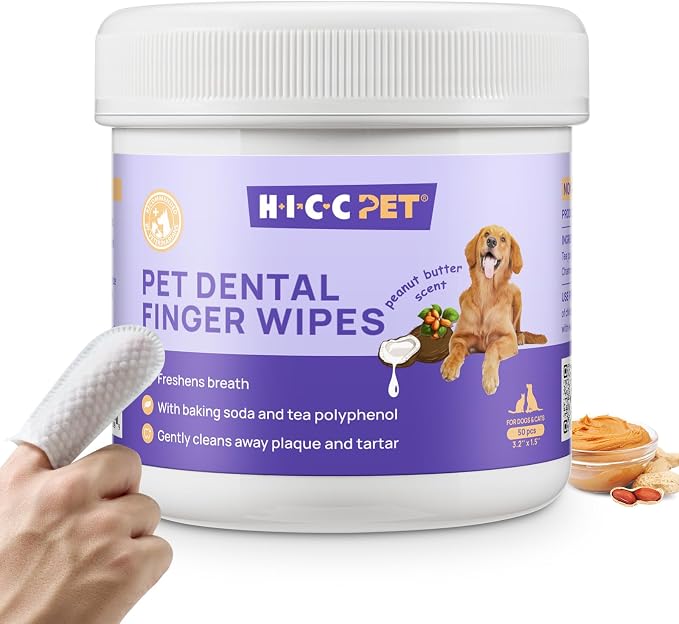 HICC PET Teeth Cleaning Finger Wipes for Dogs & Cats, Daily Oral Care Dental Wipes, Dog Toothbrush Alternative for Teeth & Gum Cleaning, Soft Textured Finger Wipes for Puppies, Adult Dogs & Small Pets