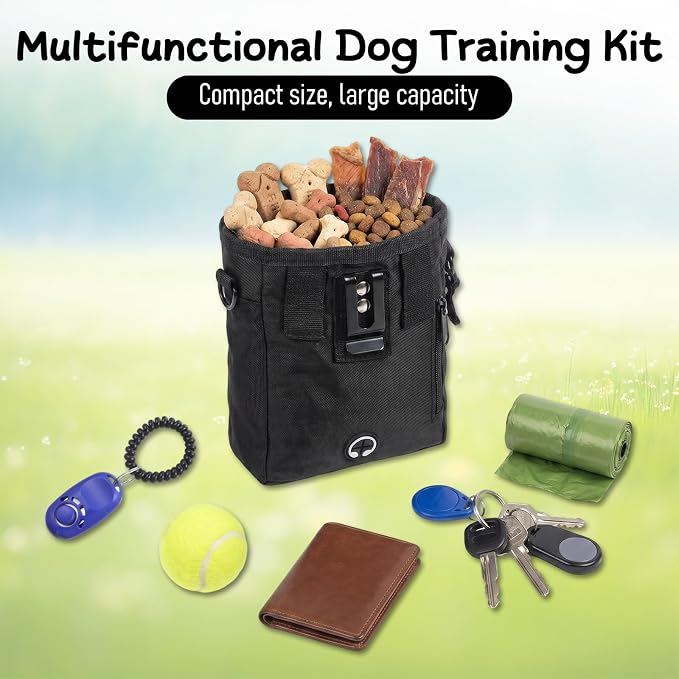 Dog Treat Pouches and Training Clicker Portable Hand Free Puppy | Dogs Treat Bag with Carabiner Pets Feed Snack Reward Pocket for Pet Training Dog Treats Exercising Walking