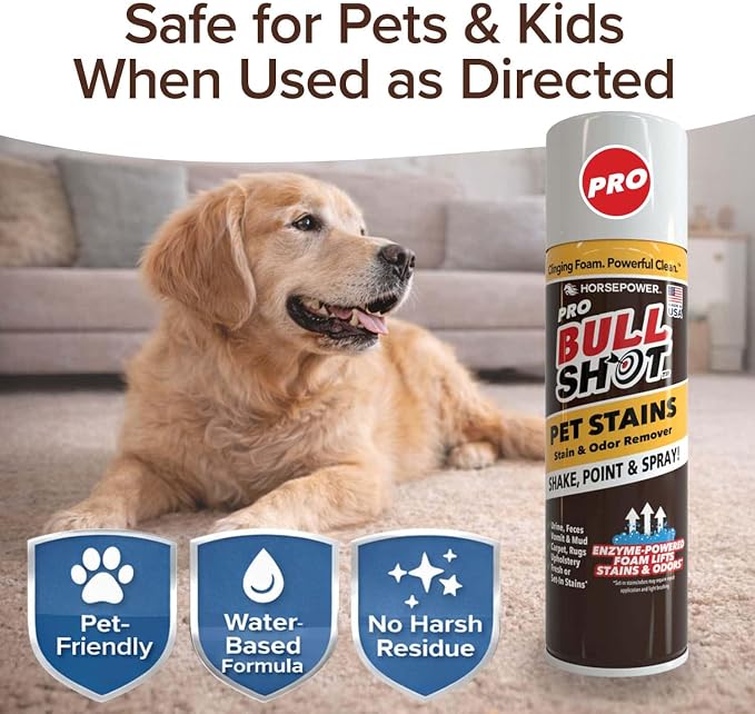 Bull Shot Pro Pet Stains, Foaming Enzyme Powered Pet Stain & Odor Remover