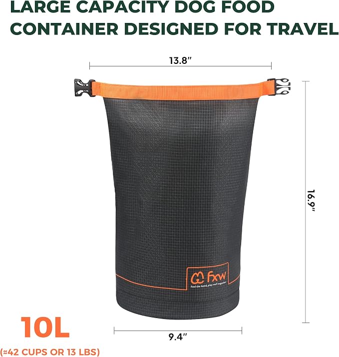 FXW Dog Food Travel Bag，Large Capacity for Travel Kibble Storage Perfect for RV Road Trips, Camping, Longterm Dog Boarding Gear Accessories Gray, 42 Cups