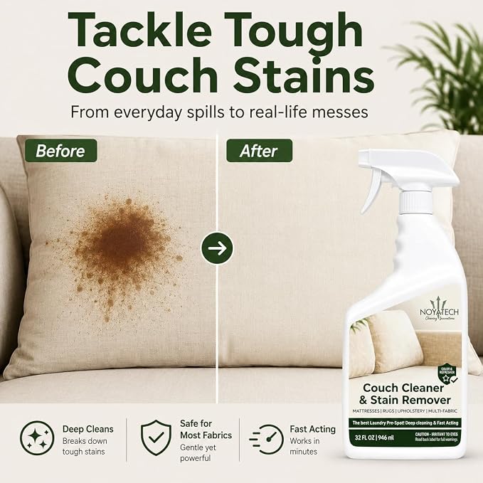 NOYATECH Couch Cleaner and Stain Remover Spray, Pet Safe, Travel Size