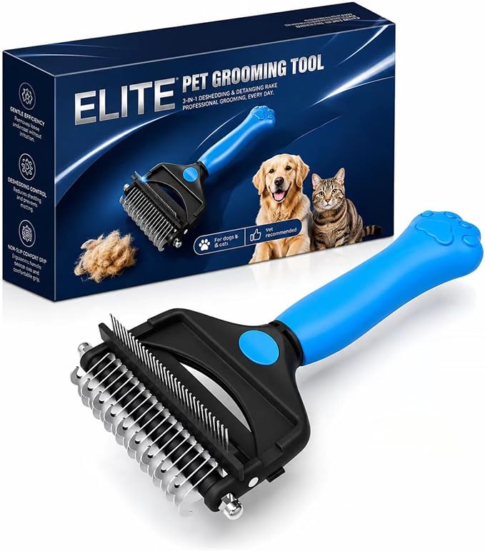 Deshedding Dog Brush，3-in-1 Undercoat Rake for Dogs (Blue) | Pet Pro Grooming Tool – Ultimate Dematting Comb & Deshedding Brush for Cats and Dogs, Perfect for Shedding & Detangling