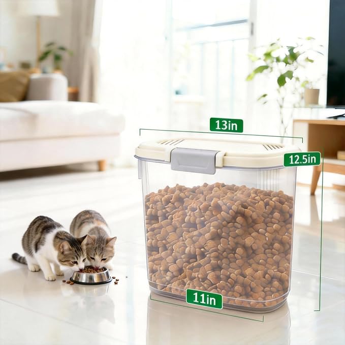 Airtight Dog Cat Pet Food Storage Container 10 Lbs, Slim Tall Dry Food Bin | Clear Plastic Pet Food Treat Container with Lid, Scoop and Cup, Food Storage Bin for Dogs, Cats, Bird Seeds, Kibble, Pellets