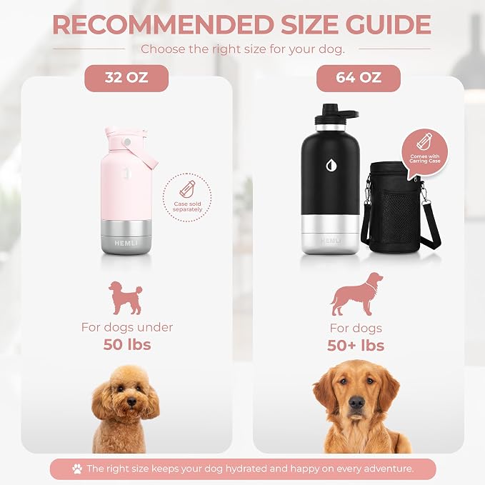 32 oz. Dog Water Bottle, Insulated Dog Travel Water Bottle, Stainless Steel Pet Water Bottle Dispenser Portable Food and Water Bowl for Dogs for Walking Dog Canteen Travel Kit