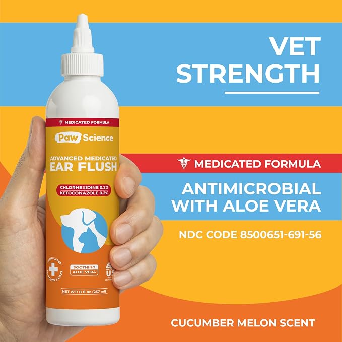 Dog Ear Cleaner - Cat & Dog Ear Infection Treatment - Medicated Pet Ear Wash, Flush, and Cleaning Solution for Dogs and Cats - Remedy for Itchy Yeast Relief