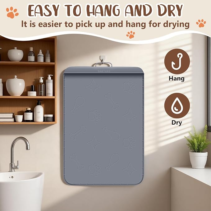 Cat Litter Mat for Litter Box 42" x 28", Large Silicone Mat, Dark Grey | Waterproof Litter Trapping Mat with Residue Collection Pocket, Raised Edge, Non-Slip Pet Placemat for Floors