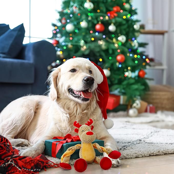 Senneny Christmas Dog Toys, Squeaky Reindeer Plush with Ropes for Tug of War, Durable Interactive Chew Toys for Puppy Small Medium Large Dogs