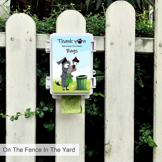 Dog Poop Bag Dispenser Wall Mounted Waterproof Outdoor Pet Waste Bags Dispenser Station with Cute Doggie Poo Images Post, Pole, Fence Mountable fits Home, Porch, Patio, Yard（colored,only dispenser)